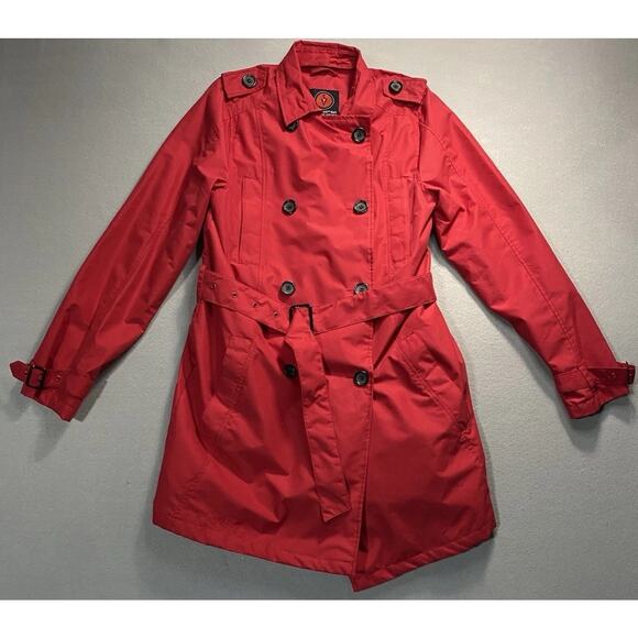 SCOTTeVEST Tec SeV Women’s M Trench Coat Double Breasted Belted Red Travel - Picture 1 of 5